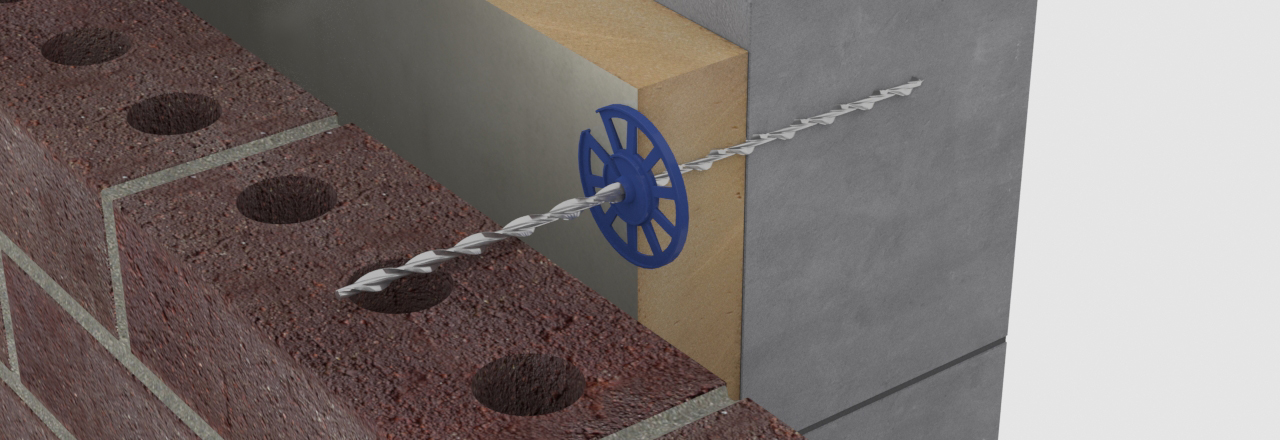Thin joint wall ties secure aircrete blocks to brick facade